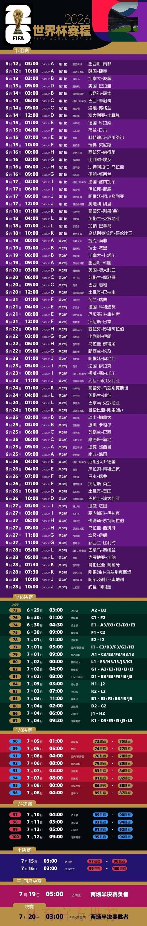 2026世界杯完整赛程实时更新完整安排直播平台